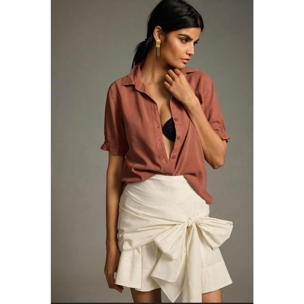 Cloth and stone Anthropologie puff sleeve button down shirt size small